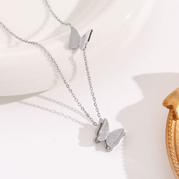 Titanium Steel Colorless Fashion Frosted Butterfly Necklace for Female Minority Design Light Luxury Style Design Collar_ipsvogv.com