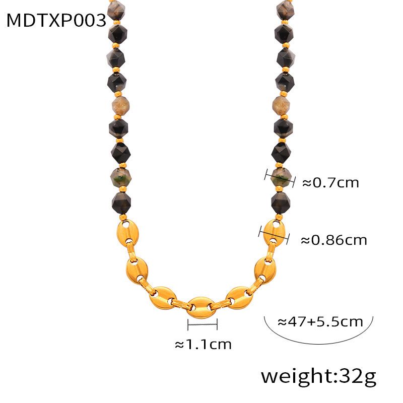 Middle Ancient Style, Niche Personality, Elegant Jewelry, Natural Stone Bead Splicing, Pig Nose Design, Titanium Steel_ipsvogv.com