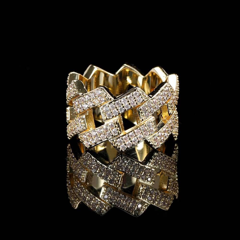 Men's Jewelry Hip Hop 14mm Diamond Cuban Ring Real Gold Electroplated Double Row Zircon Trendy Hiphop Men's Ring_ipsvogv.com