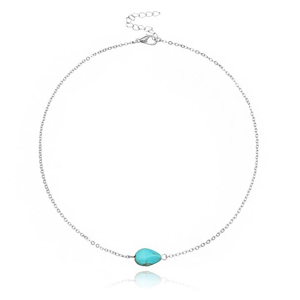 Exquisite simple women's alloy electroplated necklace turquoise pendant new necklace_ipsvogv.com