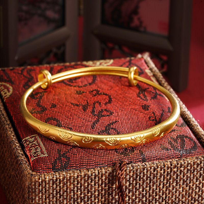 New Chinese Style Ancient Method Sand Gold China-Chic Auspicious Cloud Pattern Carved Adjustable Female Long-lasting_ipsvogv.com