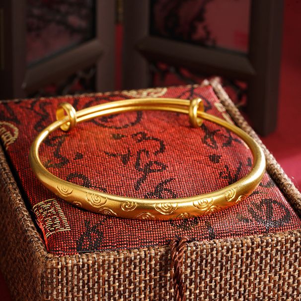New Chinese Style Ancient Method Sand Gold China-Chic Auspicious Cloud Pattern Carved Adjustable Female Long-lasting_ipsvogv.com