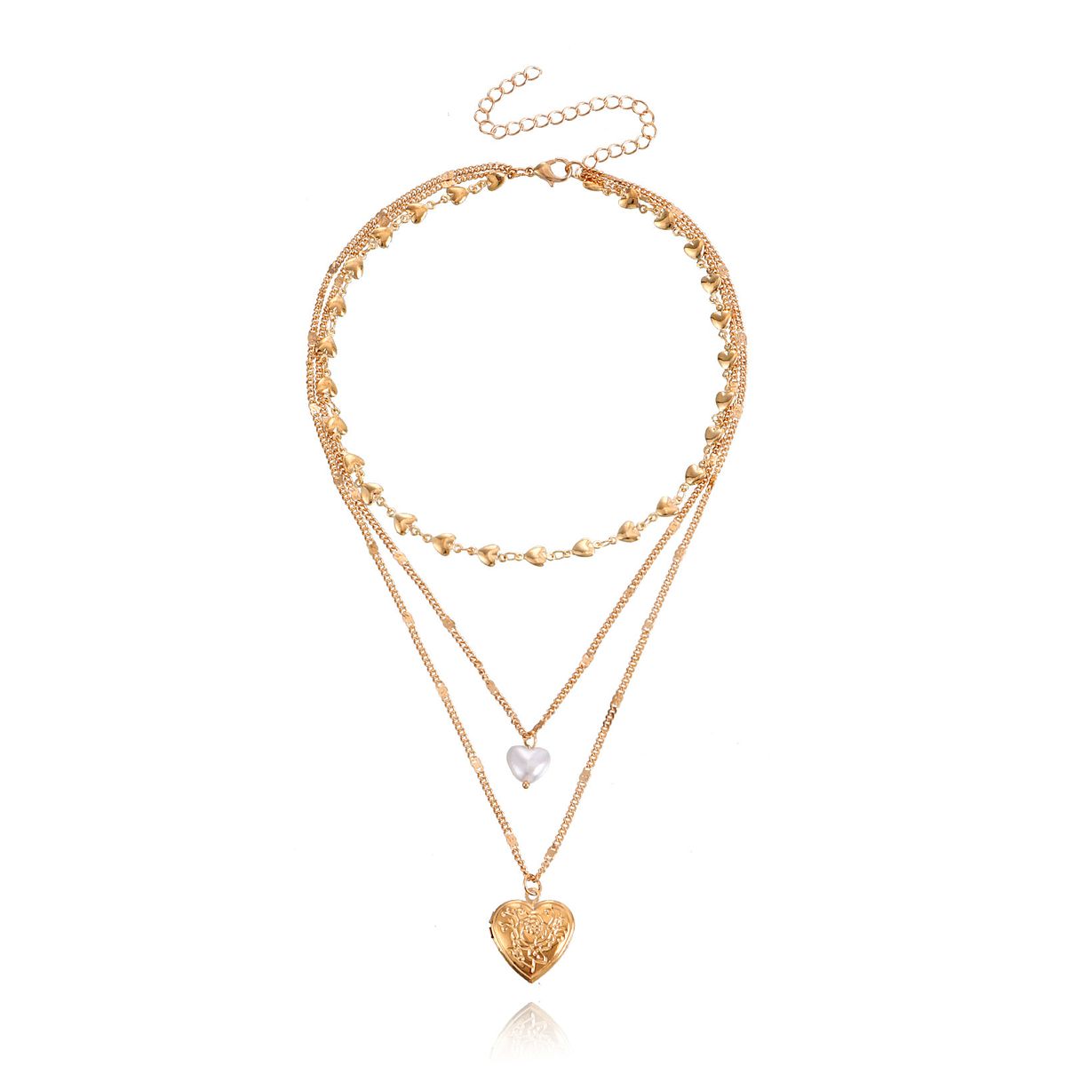Temperament Multi-layer Love Chain Pearl Can Be Opened Peach Heart Pendant Necklace Female Ins Wind_ipsvogv.com
