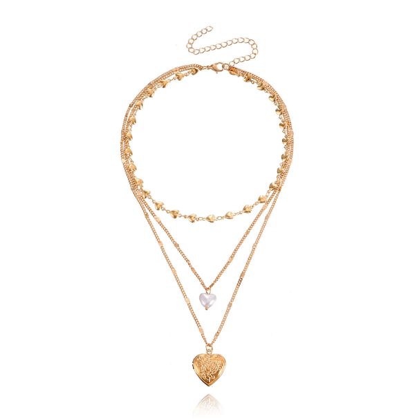 Temperament Multi-layer Love Chain Pearl Can Be Opened Peach Heart Pendant Necklace Female Ins Wind_ipsvogv.com