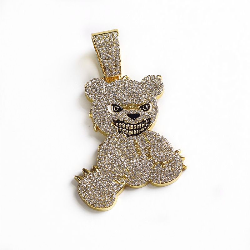 Jewelry Set Unisex Hip Hop Cuban Chain Fashion Full Diamond Bear Pendant Necklace_ipsvogv.com