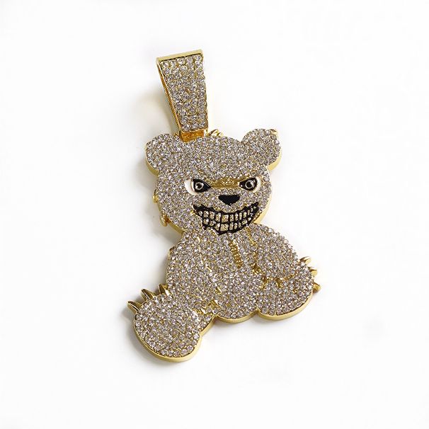 Jewelry Set Unisex Hip Hop Cuban Chain Fashion Full Diamond Bear Pendant Necklace_ipsvogv.com