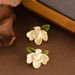 Forest Sweet Fresh Fairy Style Baked Paint Gardenia With Gentle, Simple And High-end Temperament, Silver Needle Earrings_ipsvogv.com