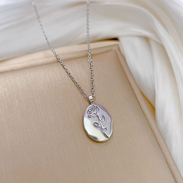 【 Full Body Titanium Steel 】 Shaped Rose Female Niche Design, Simple Pendant, Short Collarbone Chain, Korean Version,_ipsvogv.com
