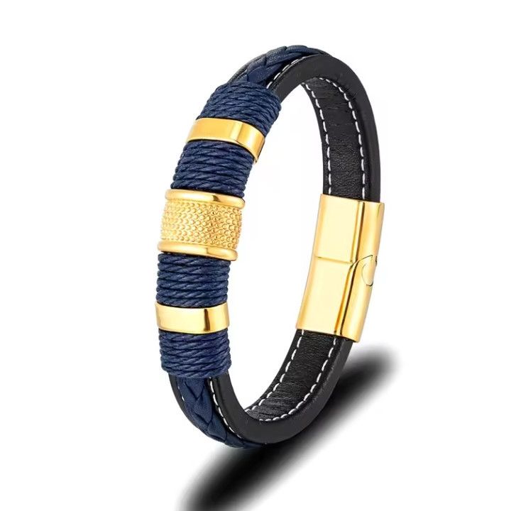 Cord Titanium Steel Couple Men's Double Layer Genuine Leather Woven Personality Magnetic Buckle Punk Bracelet Jewelry_ipsvogv.com