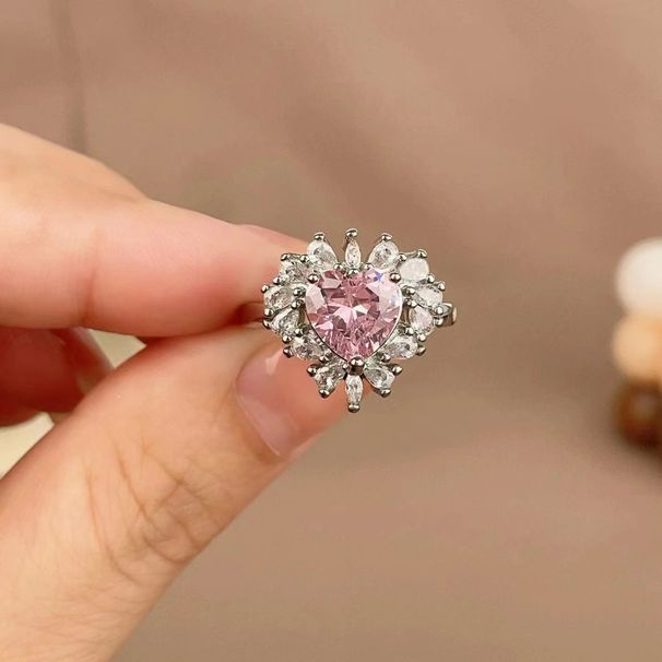 Internet Famous French Light Luxury Pink Diamond Heart-shaped Zircon Open Ring For Women, With A Sense Of Luxury,_ipsvogv.com