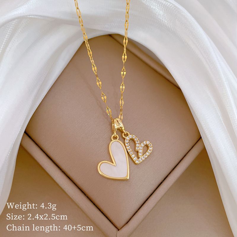 【 Titanium Steel 】 Double Layered Heart-shaped Thread Air Light Luxury Temperament Gorgeous Full Diamond Necklace_ipsvogv.com