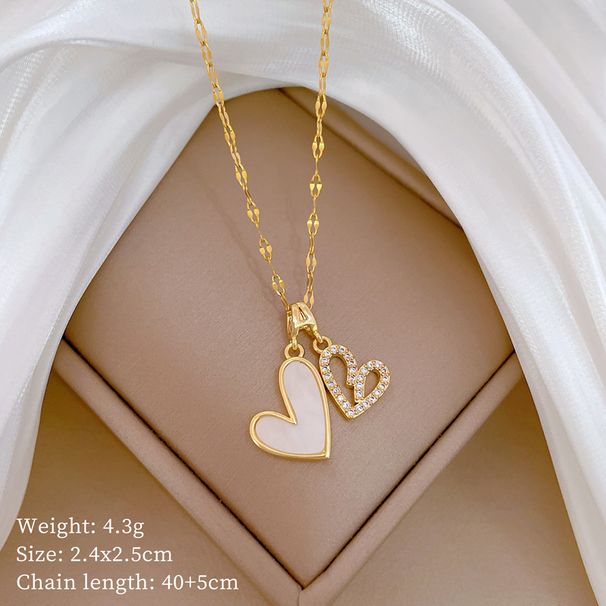 【 Titanium Steel 】 Double Layered Heart-shaped Thread Air Light Luxury Temperament Gorgeous Full Diamond Necklace_ipsvogv.com