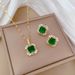 【 Titanium Steel 】 Necklace Earring Light Luxury Full Diamond Green Square Personalized Temperament Banquet Earrings Set_ipsvogv.com
