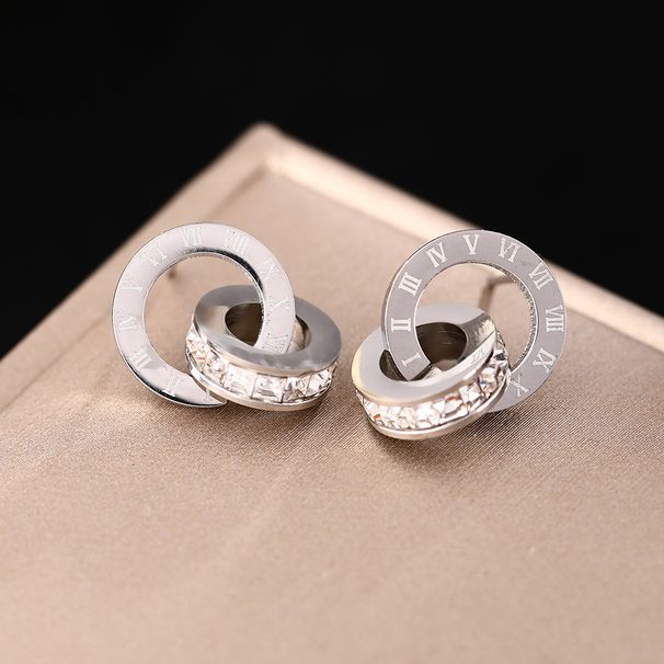 Internet Celebrity Personality Titanium Steel For Women's Instagram Creative Diamond Inlaid Double Ring Roman Digital_ipsvogv.com
