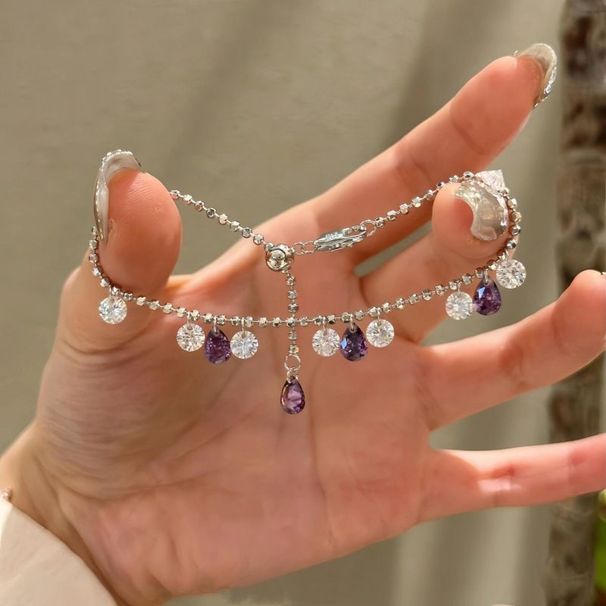 Light Luxury High-end Purple Zircon Tassel Necklace With High Aesthetic Value Bracelet Set, Exquisite Temperament,_ipsvogv.com