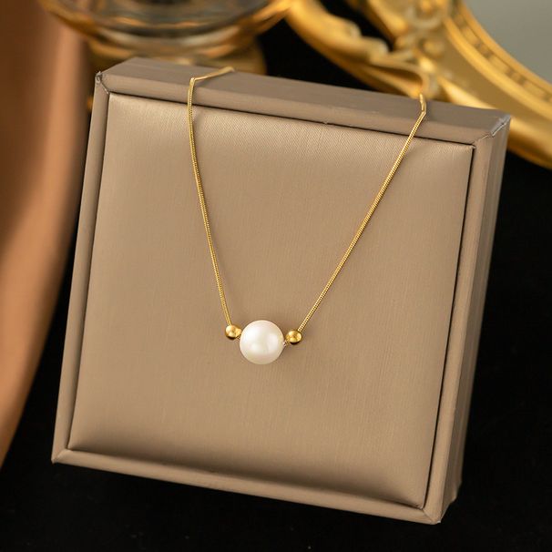 Titanium Steel Gold-plated Women's Necklace, Niche Design, Pearl Pendant, Collarbone Chain_ipsvogv.com