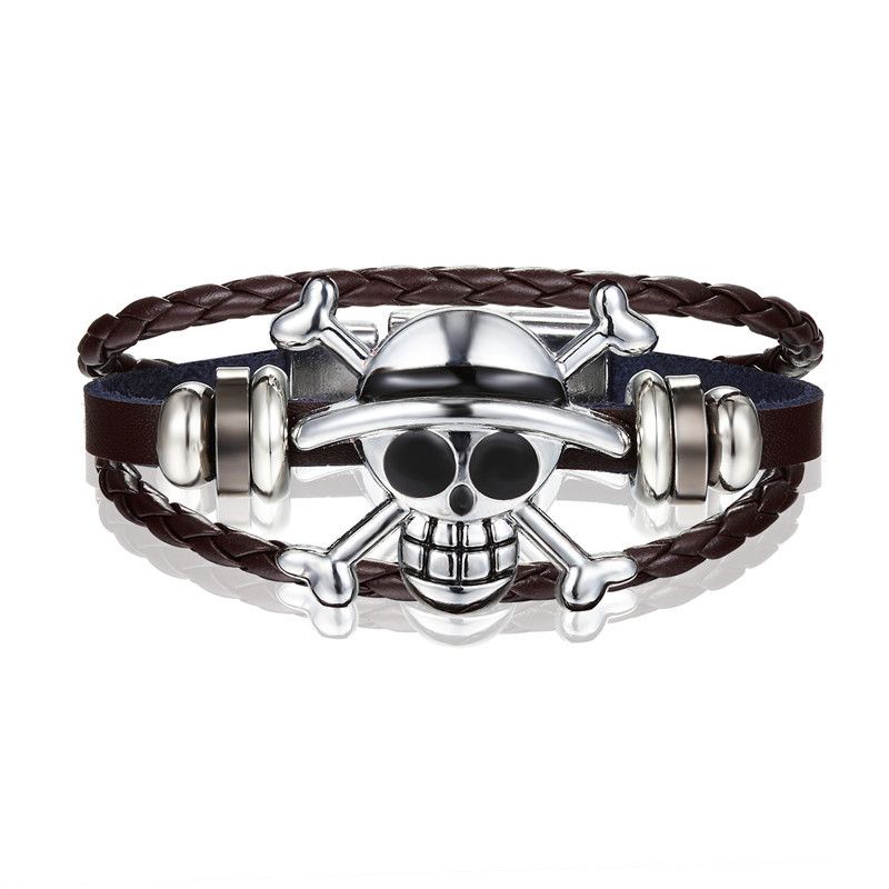 Ou Han Fei mainstream punk skull bracelet, atmospheric pirate king dripping oil ghost head leather bracelet jewelry_ipsvogv.com