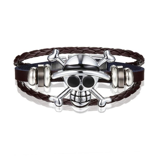 Ou Han Fei mainstream punk skull bracelet, atmospheric pirate king dripping oil ghost head leather bracelet jewelry_ipsvogv.com