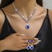 Fashion Wedding Bride Jewelry Necklace Earrings Full Diamond Flower Blue Set_ipsvogv.com