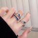 Blue Zircon Fish Tail Full Diamond Opening Ring, Niche Design, Light Luxury, High-end Feeling, Personalized French Ins_ipsvogv.com