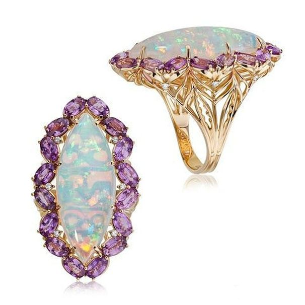Sanjie Alloy Inlaid With Australian Treasure Ring, Women's Jewelry, Gold-plated And White Fashion Show Accessories_ipsvogv.com