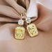 Cao Shi's Korean Premium Colorful Treasure Net Red Ins Style Yellow Diamond Square Zircon Female Earrings, Simple And_ipsvogv.com