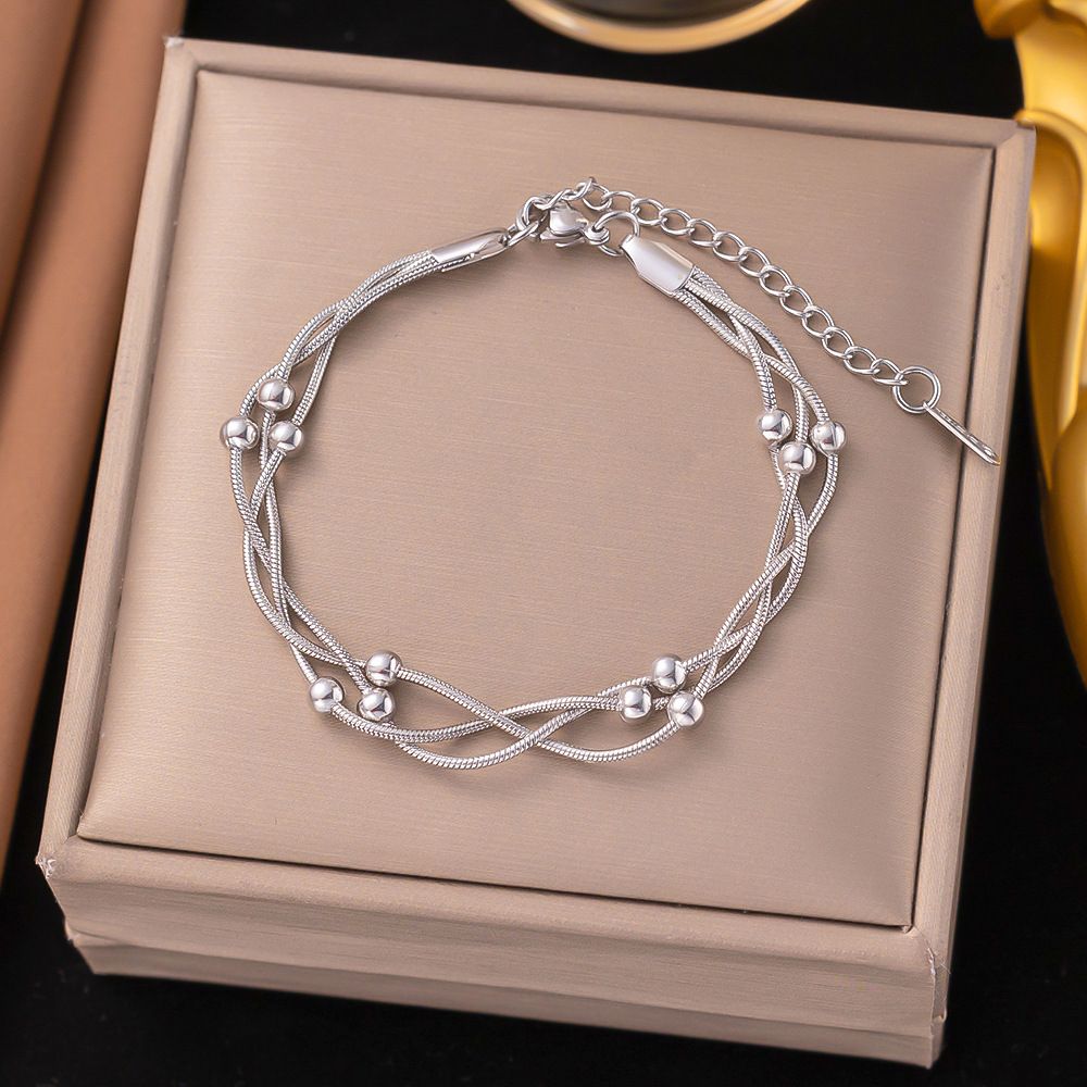 Uniquely Designed Neutral Style Multi-layer Chain Winding Interval Bead Stainless Steel Cross Necklace For Women_ipsvogv.com