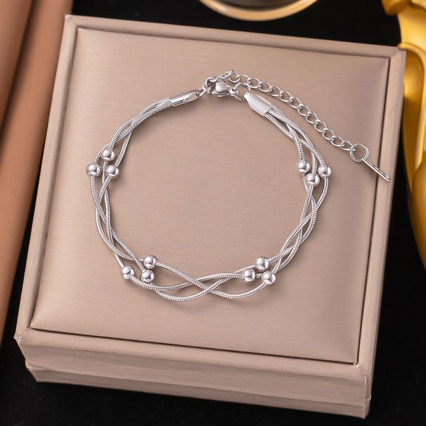 Uniquely Designed Neutral Style Multi-layer Chain Winding Interval Bead Stainless Steel Cross Necklace For Women_ipsvogv.com
