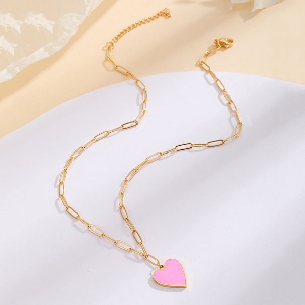 Copper Pink Heart-shaped Necklace, Exquisite Jewelry, Paperclip Chain Design, Fashionable And Hot Selling, Popular For_ipsvogv.com