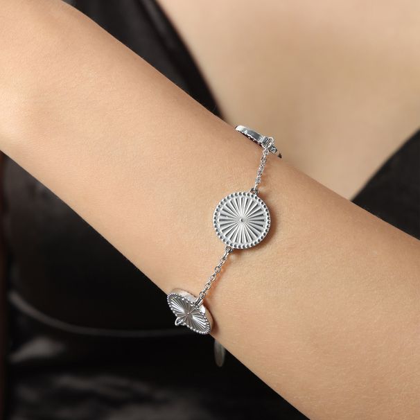 Women's Jewelry Fashion Personality Elegant Temperament Jewelry Radiant Lace Round Card Splicing Design Titanium Steel Gold Plated Bracelet_ipsvogv.com