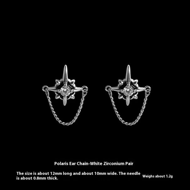 Black And White Dazzling Star Chain Men's Earrings, Personalized, Fashionable, Simple Trend, Trendy Earring Design,_ipsvogv.com