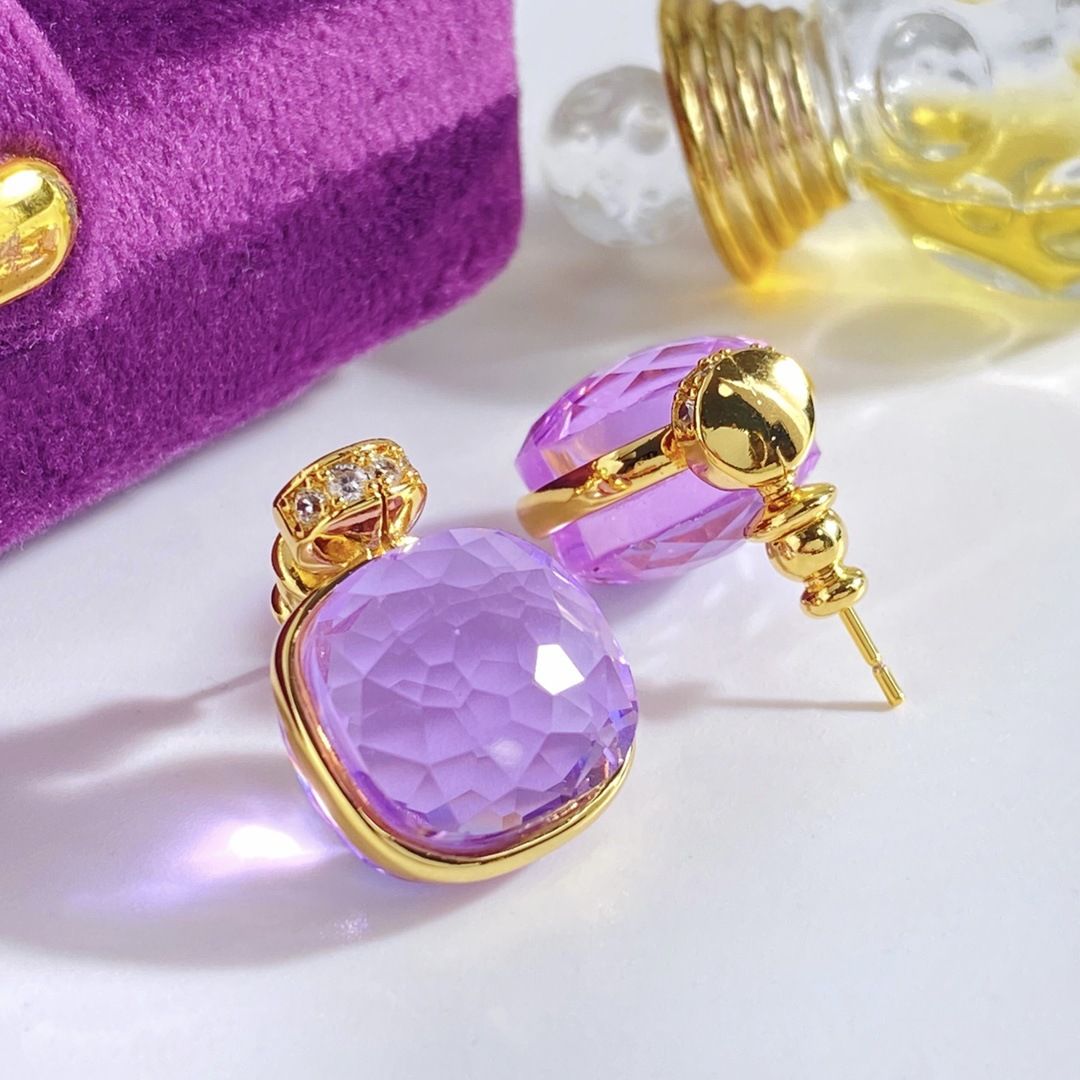 Women's Jewelry Creative Original Design Perfume Bottle Crystal Single Flower Earrings Artificial Crystal Stone Exquisite Necklace Earrings_ipsvogv.com
