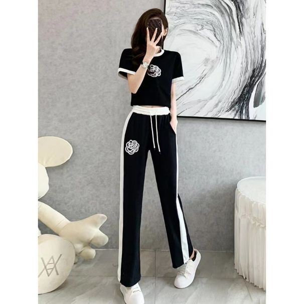 Women's casual knitted suit for women in summer, thin style, fashionable and fashionable, age-reducing wide-leg pants, fashionable two-piece set_ipsvogv.com