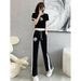 Women's casual knitted suit for women in summer, thin style, fashionable and fashionable, age-reducing wide-leg pants, fashionable two-piece set_ipsvogv.com