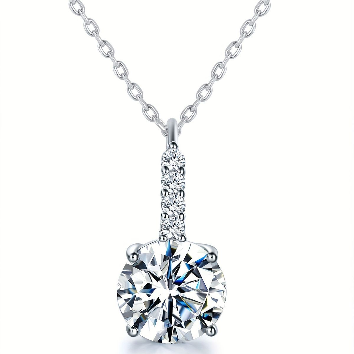 Fashionable Pendant Necklace, Four Claw Round Collarbone Chain, Square Zirconium Copper Gold-plated Jewelry For Women,_ipsvogv.com