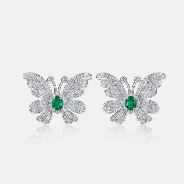 Butterfly Personality Earrings S925 Silver Inlaid Cultivated Emerald Retro Earrings Light Luxury All Match_ipsvogv.com