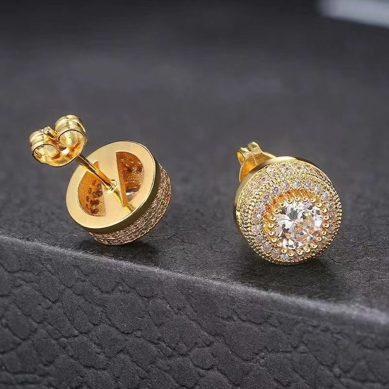 Earrings for men's hip-hop, round, full diamond, zircon earrings, trendy, niche, luxurious, and high-end earrings_ipsvogv.com