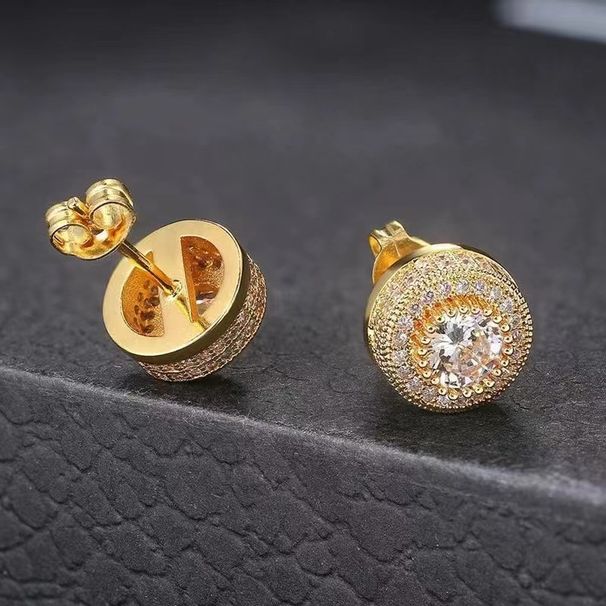 Earrings for men's hip-hop, round, full diamond, zircon earrings, trendy, niche, luxurious, and high-end earrings_ipsvogv.com