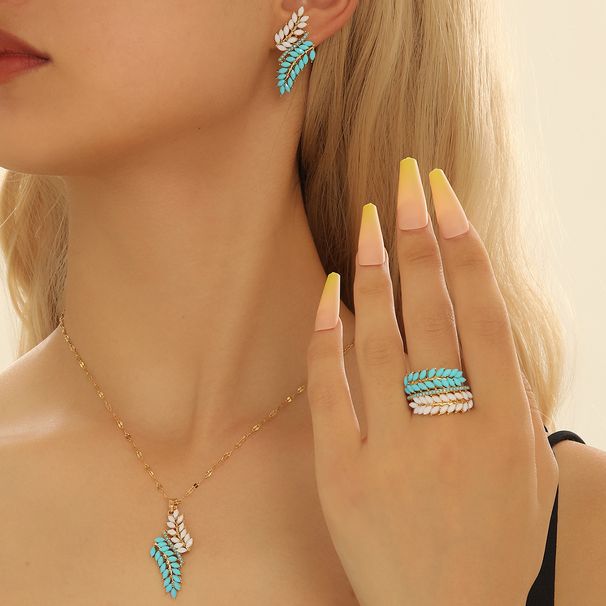Fashion commuting necklace earring set, niche wheat ear resin design, index finger ring, versatile head accessory_ipsvogv.com