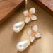 French Style Light Luxury Elegant High-end Feeling Drip Oil Flower Pearl Pendant Cute And Exquisite Face Slimming Silver_ipsvogv.com