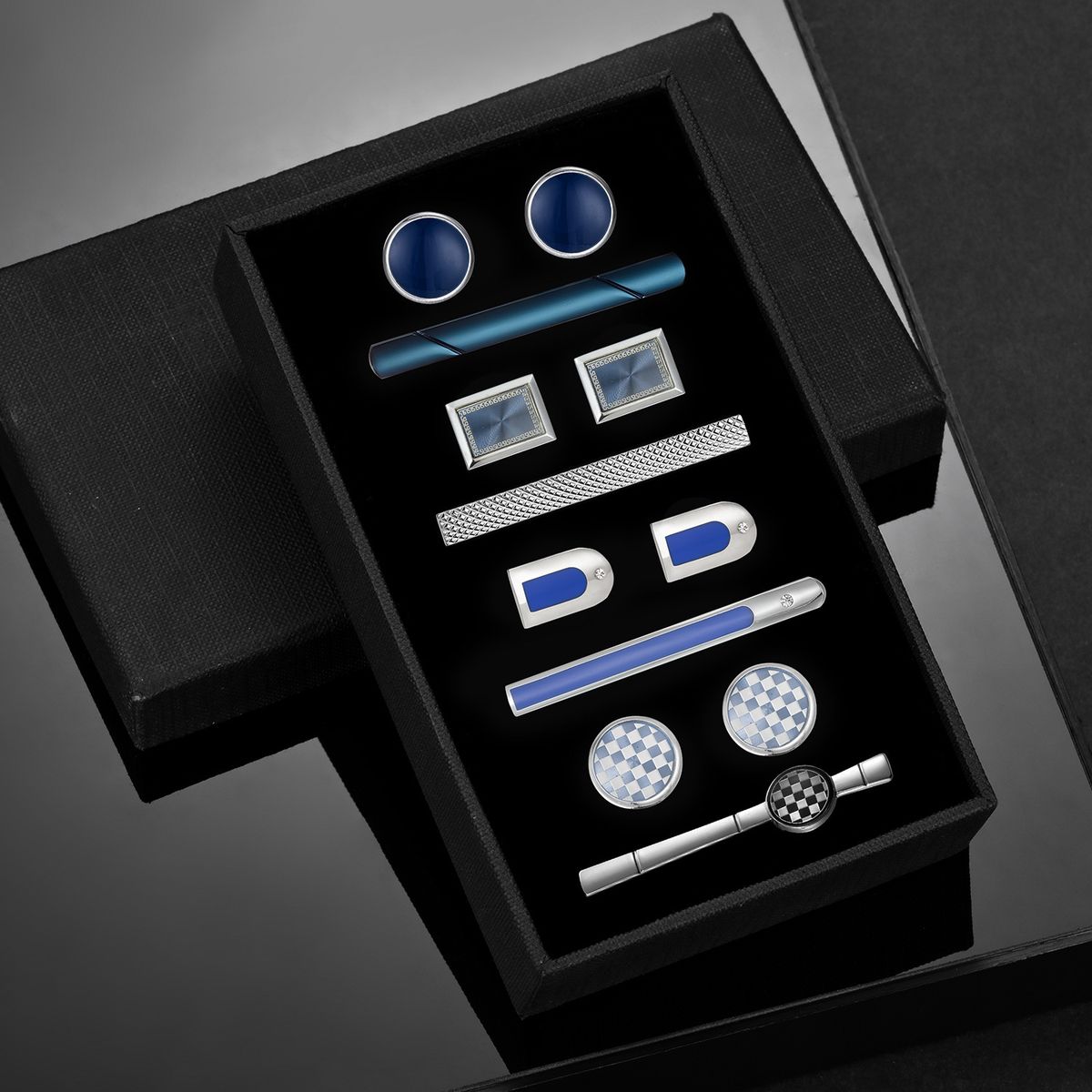 Blue Tie Clip Cufflinks Set Fashion Men's Shirt Sleeve Nail Accessories Cufflinks Tie Clip_ipsvogv.com