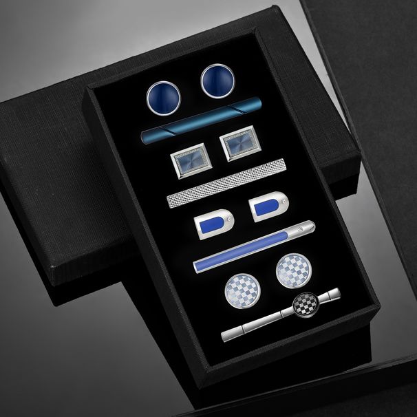 Blue Tie Clip Cufflinks Set Fashion Men's Shirt Sleeve Nail Accessories Cufflinks Tie Clip_ipsvogv.com
