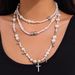 retro multi layer pearl handmade choker necklace cold personality rivet pendant necklace_ipsvogv.com