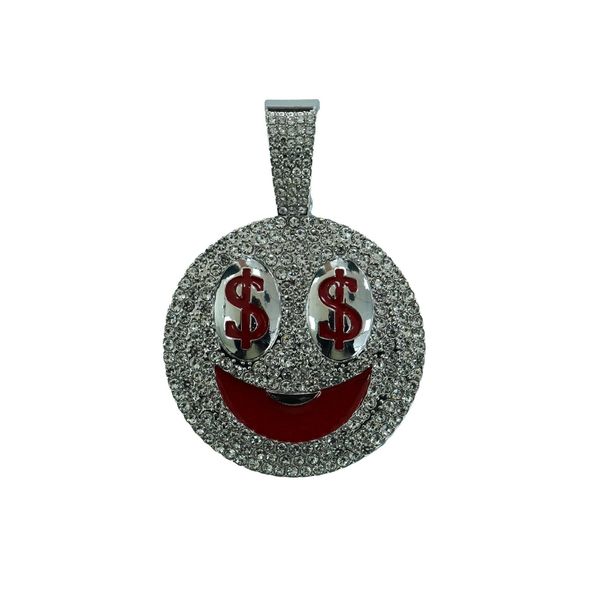 Hip Hop New Product Full Diamond Smiling Face USD Alloy Pendant Personalized Men's Cuban Chain Rock Bounce Di Necklace_ipsvogv.com