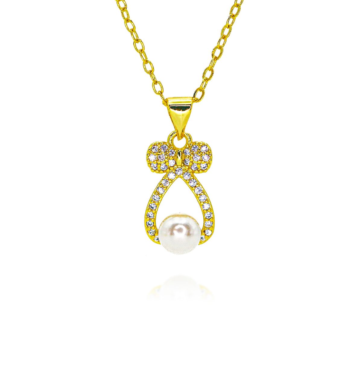 Fashionable Temperament Bow Pearl Pendant Necklace Light Luxury High End Niche Inlaid Zircon Clavicle Necklace_ipsvogv.com