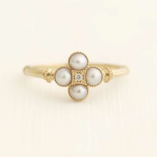 Sanjieins New Internet Celebrity Fashion Gold Pearl Ring Creative Simple Clover Flower Versatile Jewelry For Women_ipsvogv.com