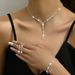 Women’s Jewelry Set Fashion Simple Water Diamond Women's Earrings Necklace Bracelet Three Piece Set Wedding Accessories Necklace Silver Jewelry_ipsvogv.com