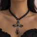 Cyberpunk Diamond Studded Cross Dark Style Crystal Beads Chain, Collarbone Necklace, Women's Accessories_ipsvogv.com