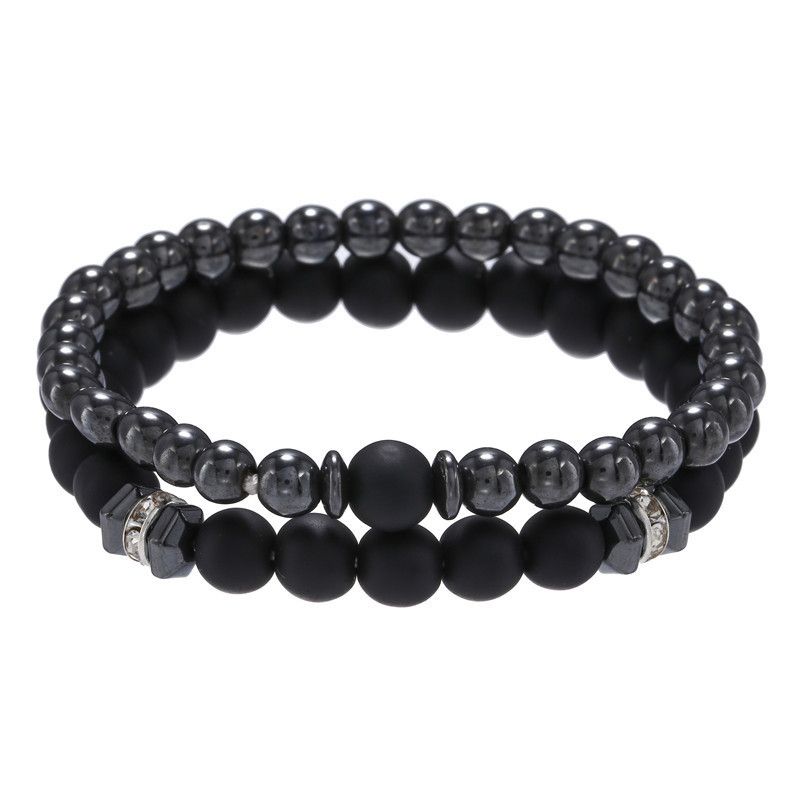 Jewelry 8mm Black Frosted Copper Beads Diamond Spacer Elastic Set Bracelet Accessories Men_ipsvogv.com