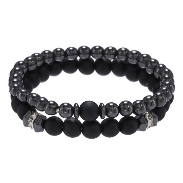 Jewelry 8mm Black Frosted Copper Beads Diamond Spacer Elastic Set Bracelet Accessories Men_ipsvogv.com